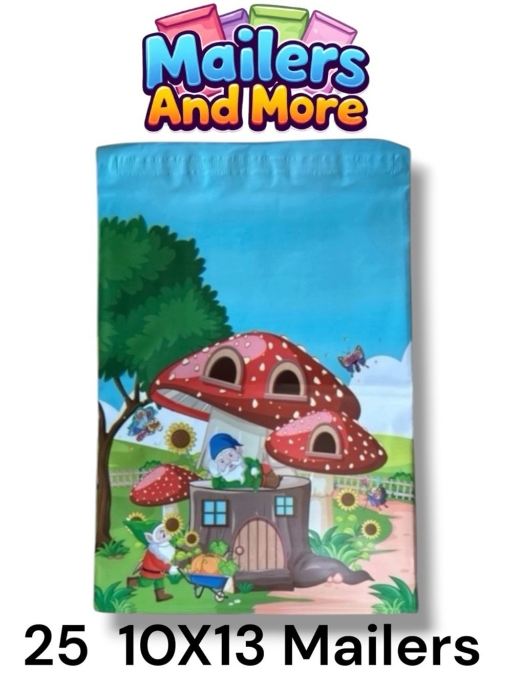 25 10X13 Poly Mailers Gnome Mushroom House, Shipping Envelopes PRICE IS FIRM - Picture 1 of 8
